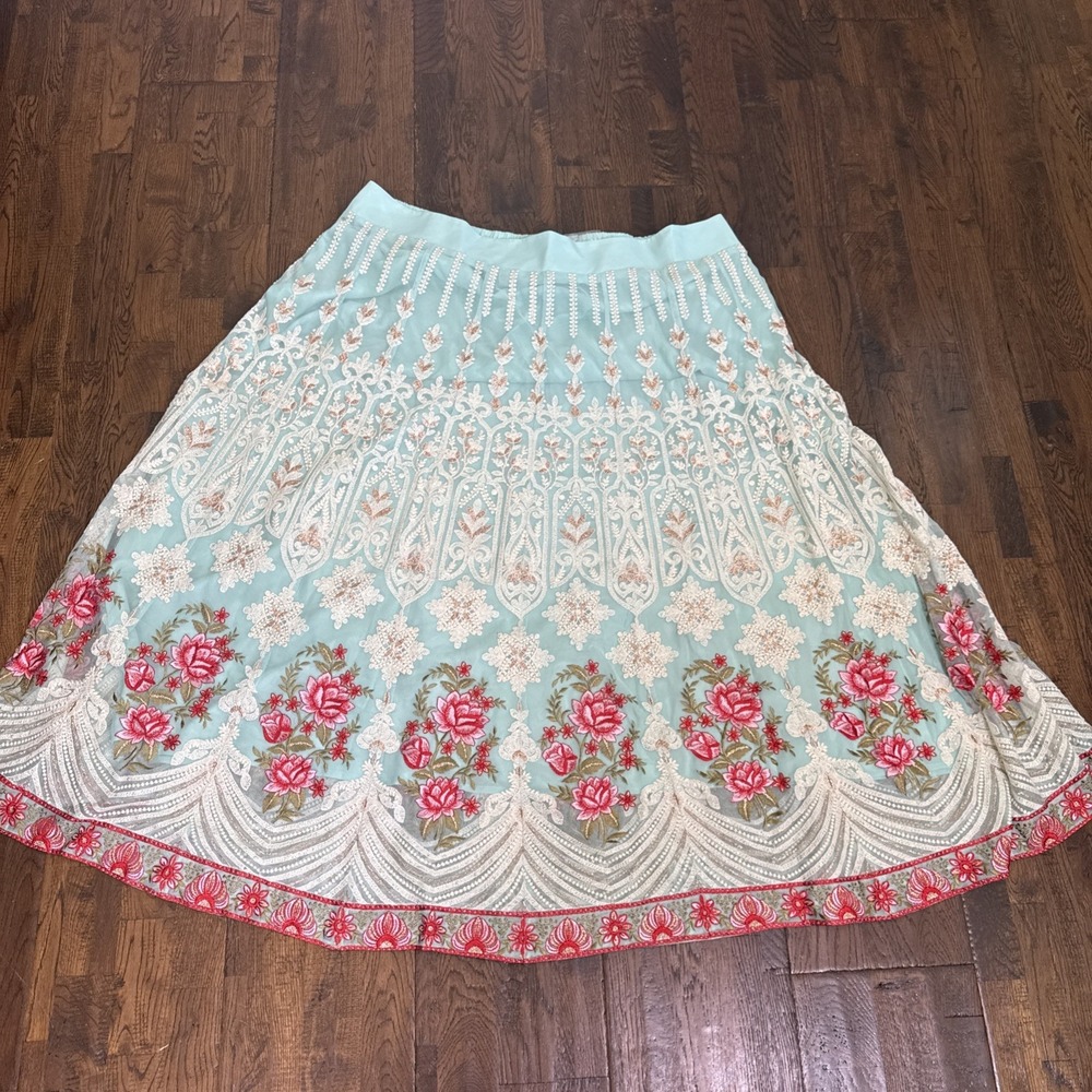 Soft Surroundings Analisa Embroidered Bedazzled Maxi Skirt Blue 3X NEW Boho